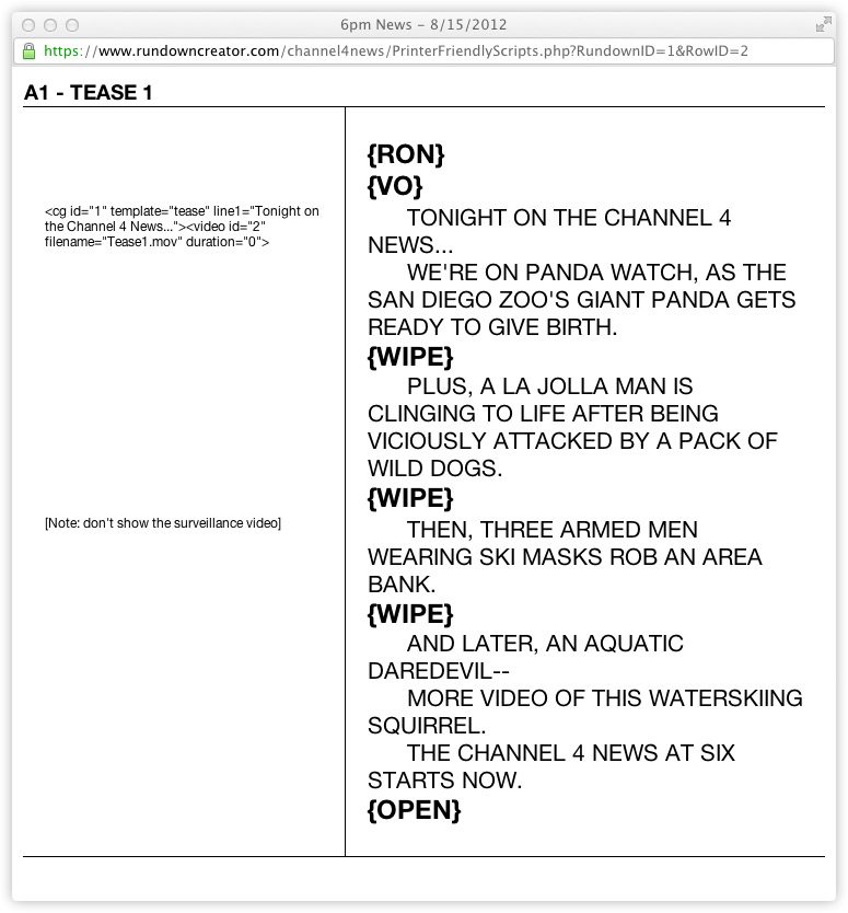 Example TV news script