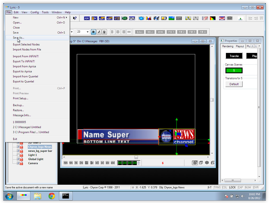 File>Save As... in Chyron Lyric