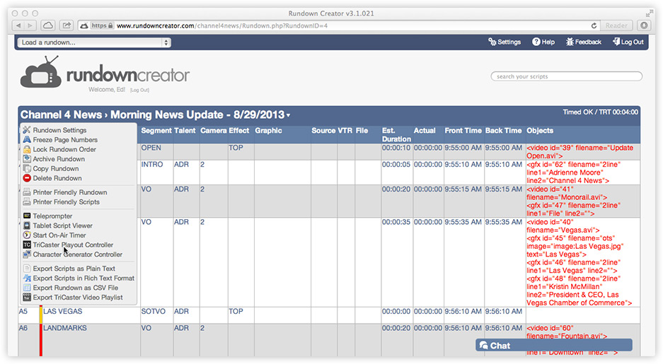 Loading Rundown Creator's TriCaster Playout Controller