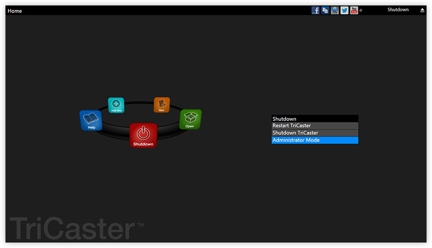 NewTek TriCaster administrator mode button