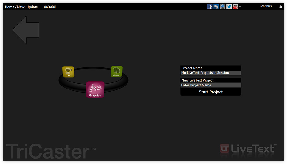 NewTek TriCaster Graphics button for LiveText