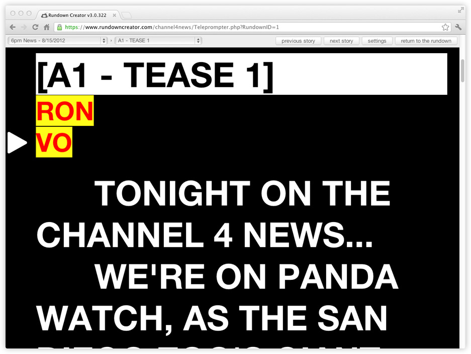 The Rundown Creator teleprompter