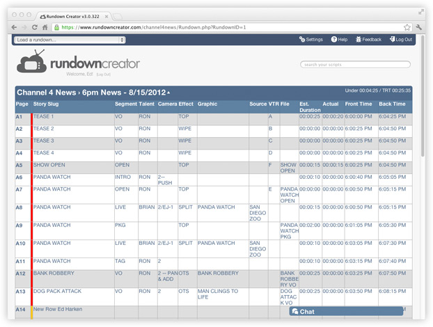 TV/radio rundown software